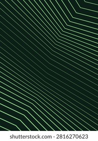 Modern graphic illustration showing rhythmic flow of vibrant green linear waves creating depth and sense of movement design