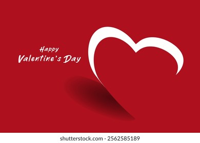 modern graphic of a large red heart on a matching red gradient background with the phrase Happy Valentines Day elegantly and Creative and simple background