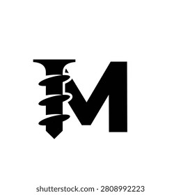 Modern graphic logo combining the letter M with a screw symbol, ideal for construction, engineering, or handyman businesses.