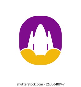 
diseño del logotipo del icono del cohete con mezcla de amarillo y púrpura