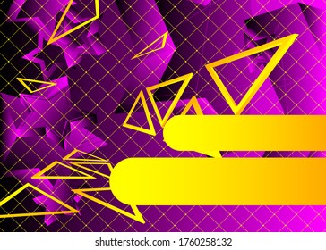 Modern graphic for message board with geometric elements, abstract yellow and purple vector background illustration.