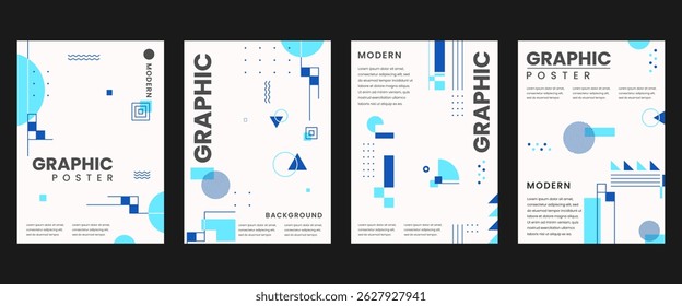 Conjunto moderno de vetor de fundo de cartaz gráfico. Modelo de cobertura minimalista com formas geométricas de perspectiva vibrantes. Design ideal para mídia social, capa, banner, folheto