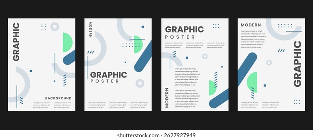 Modern graphic poster background vector set. Minimalist cover template with vibrant perspective geometric shapes. Ideal design for social media, cover, banner, flyer