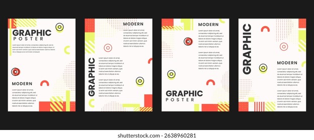 Modern graphic poster background vector set. Minimalist cover template with vibrant perspective geometric shapes. Ideal design for social media, cover, banner, flyer
