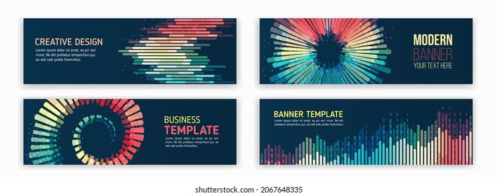 Modern Graphic Template For Websites. Big Data Visualization. Filtering Machine Algorithms. Sorting Data. Abstract Stream Information With Ball, Lines Array And Binary Code. Abstract Web Design Banner