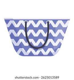 Modern graphic tote bag with a blue and white chevron design and black handles