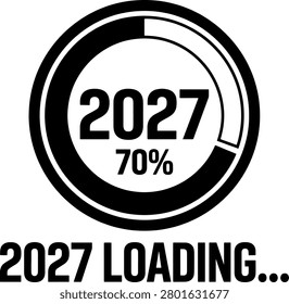 Modern graphic t-shirt design concept showing 2027 loading progress. Ideal for apparel marketing and future-themed promotions.