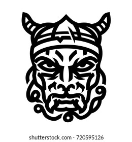 Modern graphic vector illustration of a scandinavian northern warrior, a viking. For a logo, print or stickers