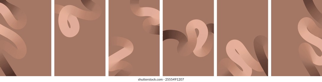 Modern graphic vertical banner templates set vector illustration. Wavy doodle scribble geometric shapes with earthy tones gradient. Mocha mousse color of the year 2025 trendy minimalist backgrounds