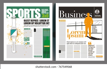modern graphical project of a newspaper, business and sports design covers.
