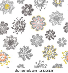 Modern graphical seamless texture with perfect flowers. Cute hand drawn floral botanical background. Vector file organized in groups for easy editing. 