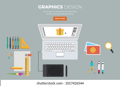 modern graphics design desk top view vector 