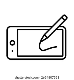 Modern graphics tablet icon with stylus, digital design, vector illustration, creative tool, minimal style, art device, tech symbol