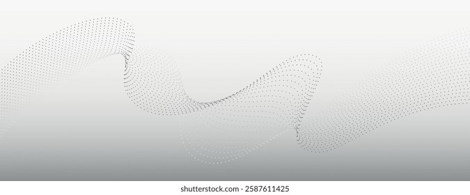 Modern gray background with a smooth gradient. The background features dotted wave patterns. The gray background is sleek and minimal. Minimal abstract dotted wave, modern digital background vector