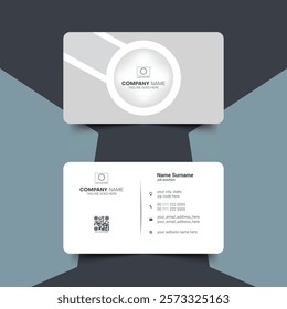 Modern Gray Business Card Design – A sleek and stylish name card template with a horizontal layout and unique square format. Features a clean, contemporary vector design for a professional look.