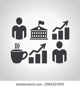 Modern Gray Business Growth Icons Colection Set