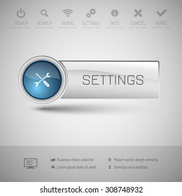 Modern gray button with blue glossy area for icon.