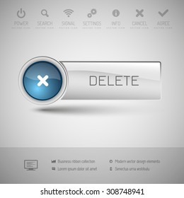 Modern gray button with blue glossy area for icon.