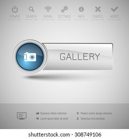 Modern gray button with blue glossy area for icon.