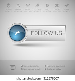Modern gray button with blue glossy area for icon.