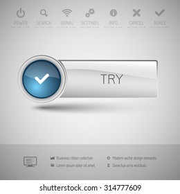 Modern gray button with blue glossy area for icon.