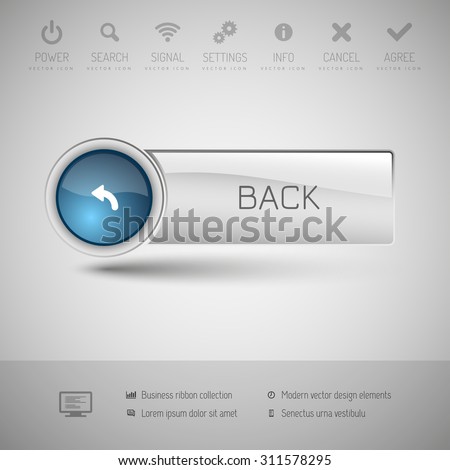 Modern gray button with blue glossy area for icon.
