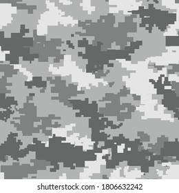 Modern gray camouflage. Pixel Camo Seamless Pattern Military Texture Print on fabric Template for design. Vector