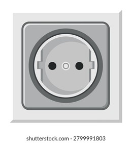 Modern gray electric socket outlet on a clean white background, power receptacle