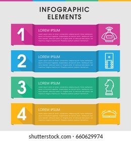 Modern gray infographic template. infographic design with gray icons includes perfume, bell, chess horse. can be used for presentation, diagram, annual report, web design.