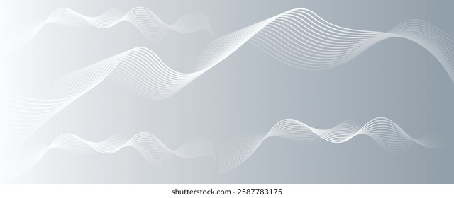 Modern gray and white abstract background with flowing wave lines. Digital future technology concept