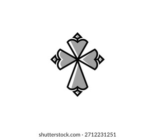Un moderno emblema en escala de grises con brazos en forma de corazón y líneas limpias. Perfecto para decoración religiosa, marca espiritual y obras de arte simbólicas. Ideal para logotipos, estampados y diseño inspirador