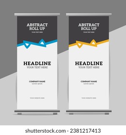 modern great abstract roll up  banner design with blue and yellow shapes