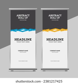 modern great abstract roll up  banner design with blue and yellow shapes