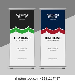 modern great abstract roll up  banner design with blue and yellow shapes