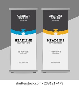 modern great abstract roll up  banner design with blue and yellow shapes