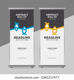 modern great abstract roll up  banner design with blue and yellow shapes