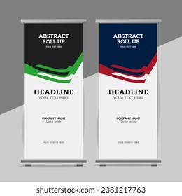 modern great abstract roll up  banner design with green and red shapes