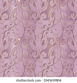 Modern greek key meanders seamless pattern. Vector geometric background. Ornate wallpapers design. Tracery abstract ornaments. Gold 3d ornamental meander  shapes, wave lines, stripes, tiled rhombus