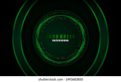 Modern green abstract background overlap layer on dark space with metallic frame for design template. Texture with green glitters dots element decoration.