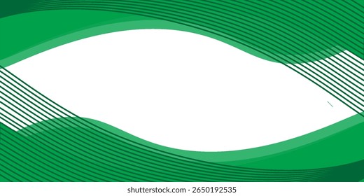 Modern green abstract background with smooth wave shapes and white central space