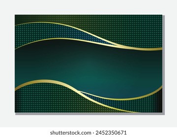 Modern green abstract background of wave shapes combined with gold lines