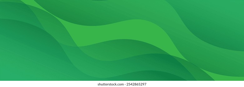 Modern green banner background. Graphic design banner pattern background template with dynamic wave shapes.