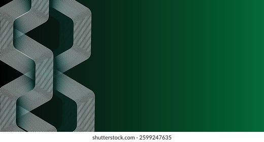 Modern green black background with dynamic wavy hexagon texture for wallpaper poster banner