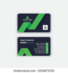 Modern green and black simple shape business card vector template design.