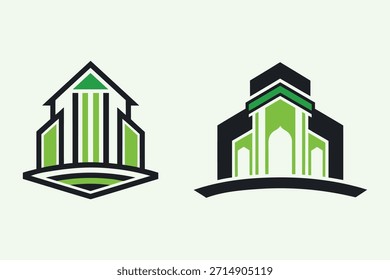Edificio verde moderno y Vector del logotipo de la mezquita.