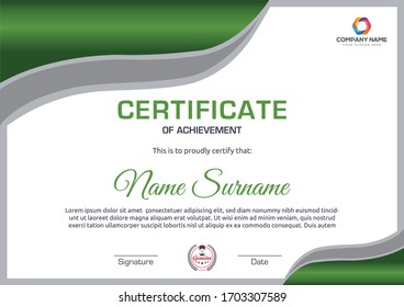 Modern green certificate of achievement for all types company and all types sectors