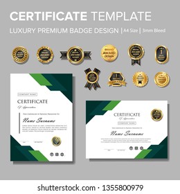 Modern green certificate with badge multipurpose