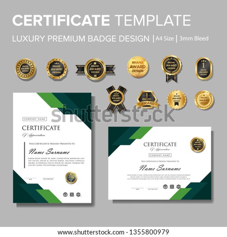 Modern green certificate with badge multipurpose