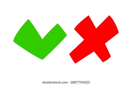 Modern green check mark and red cross icons isolated on white. Highquality vector illustration representing yes or no, right or wrong, approval, and rejection for UIUX design.