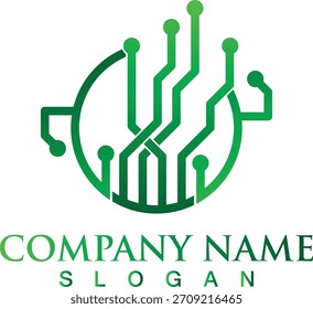 Modern Green Circuit Board Technology Logo